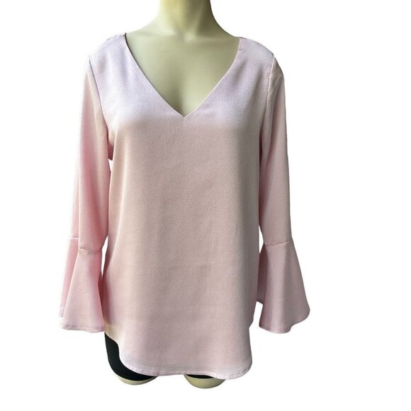 Roz & Ali Blouse Pullover Shirt Blush Pink V Neck Bell Sleeve‎ Women's Size XS/S - Picture 5 of 8